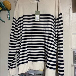 Men's Sweater in Navy and Cream Stripes